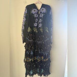 Farm Rio Black Winter Garden Ruffle Maxi Dress